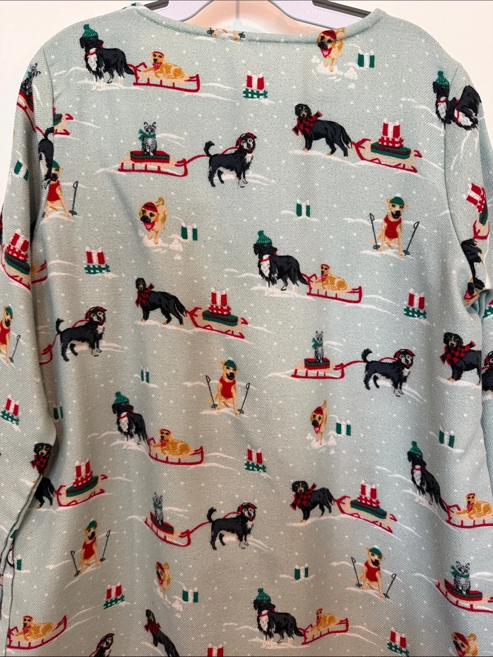 Lands’ End Holiday Dog Print Girls Long Sleeve Nightgown in Sage Green